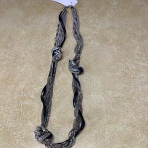 NWT! Loft Silver and Navy Fabric Knot Necklace - 29 inches